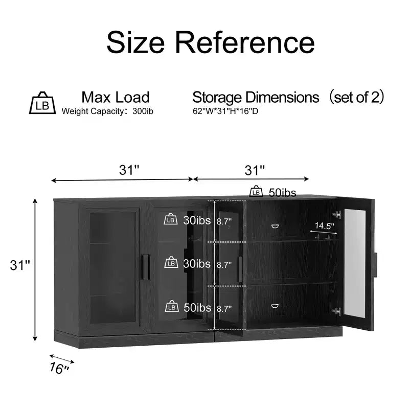 Solid Wood Modern Kitchen Pantry Sideboard with Glass DoorsVersatile Buffet Cabinet