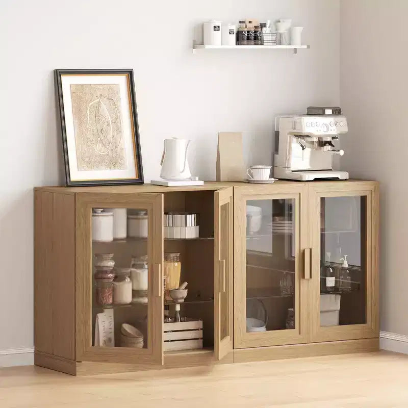 Solid Wood Modern Kitchen Pantry Sideboard with Glass DoorsVersatile Buffet Cabinet