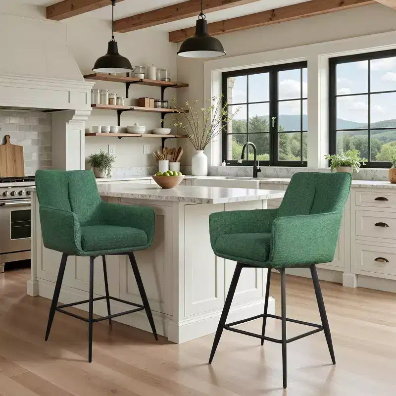 Art Leon Set of 2 Fabric Swivel Counter Height Barstools