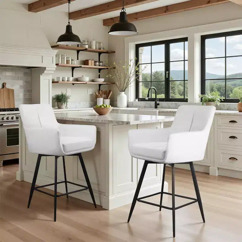 Art Leon Set of 2 Fabric Swivel Counter Height Barstools
