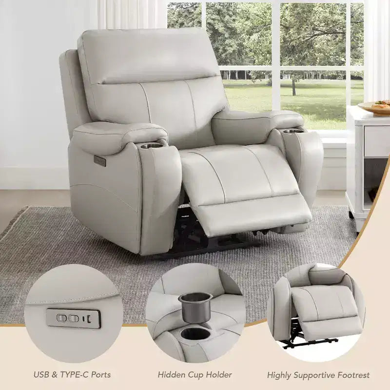 Spruce & Spring Genuine Leather Zero Gravity Power Recliner Chair with Charging Ports