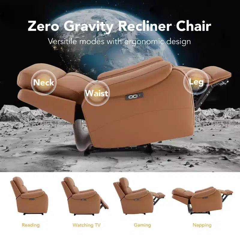 Spruce & Spring Genuine Leather Zero Gravity Power Recliner Chair with Charging Ports