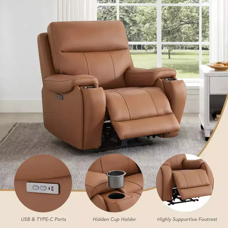 Spruce & Spring Genuine Leather Zero Gravity Power Recliner Chair with Charging Ports