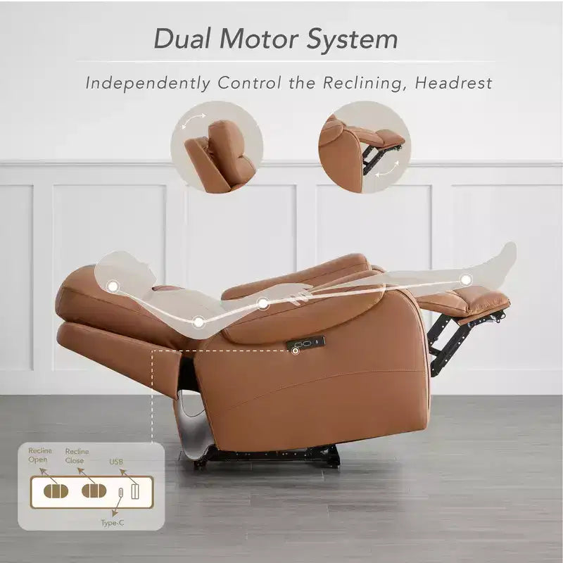 Spruce & Spring Genuine Leather Zero Gravity Power Recliner Chair with Charging Ports