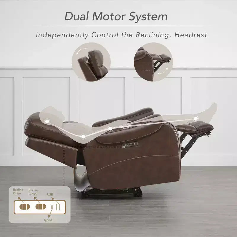 Spruce & Spring Genuine Leather Zero Gravity Power Recliner Chair with Charging Ports