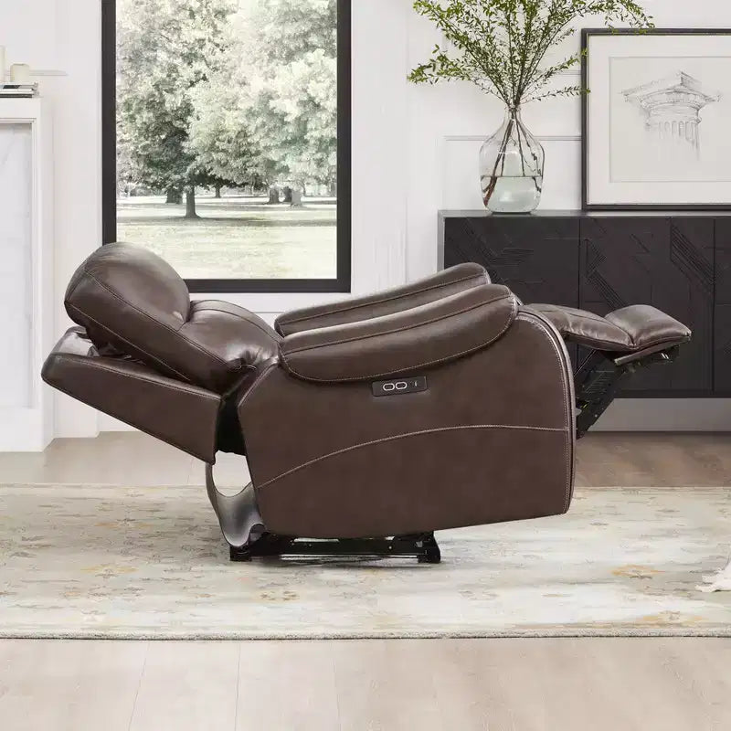 Spruce & Spring Genuine Leather Zero Gravity Power Recliner Chair with Charging Ports
