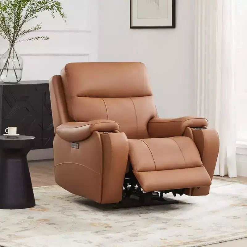 Spruce & Spring Genuine Leather Zero Gravity Power Recliner Chair with Charging Ports