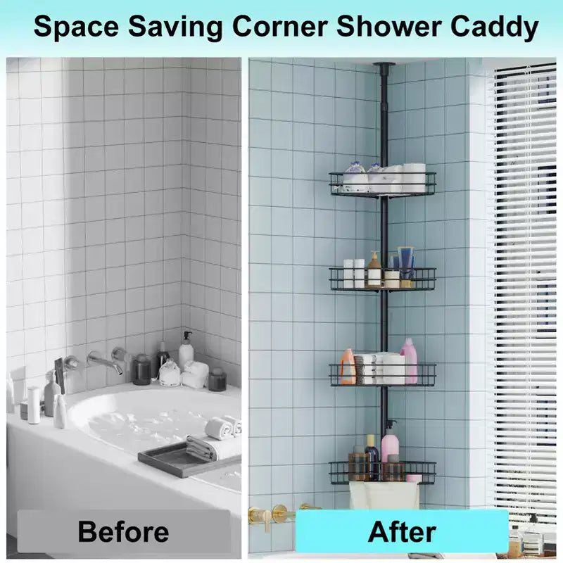 Corner Shower Caddy Tension Pole, 4 Tier Bathroom Organizer Shelves, Rustproof Bathroom Shower Organizer, 76-110 Adjustable Height