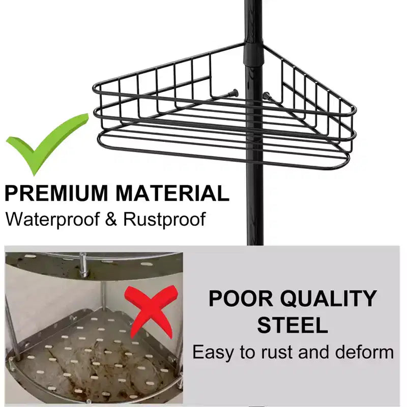 Corner Shower Caddy Tension Pole, 4 Tier Bathroom Organizer Shelves, Rustproof Bathroom Shower Organizer, 76-110 Adjustable Height