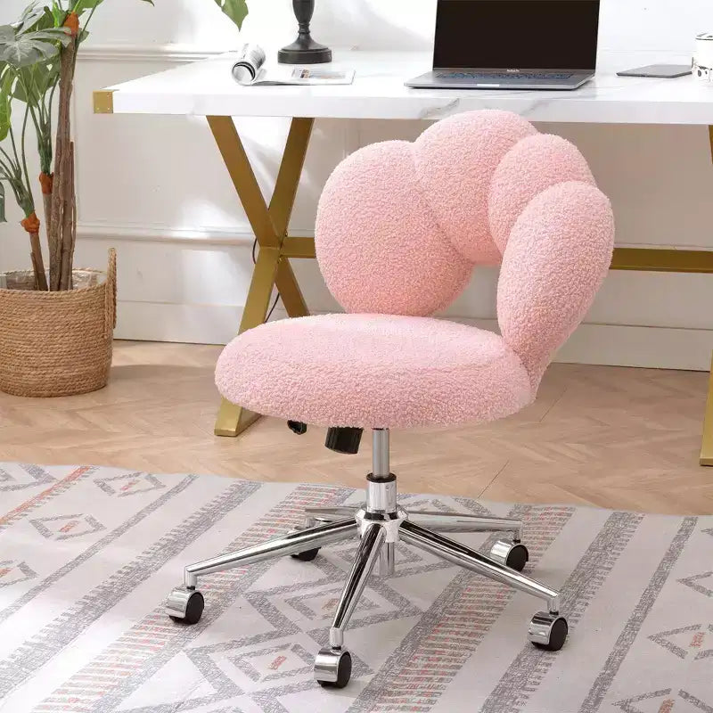 Okak Teddy Home Office Desk Chairs, Soft Swivel Chair with Adjustable Height and Metal Base, Criss Cross Chair for Office, Home