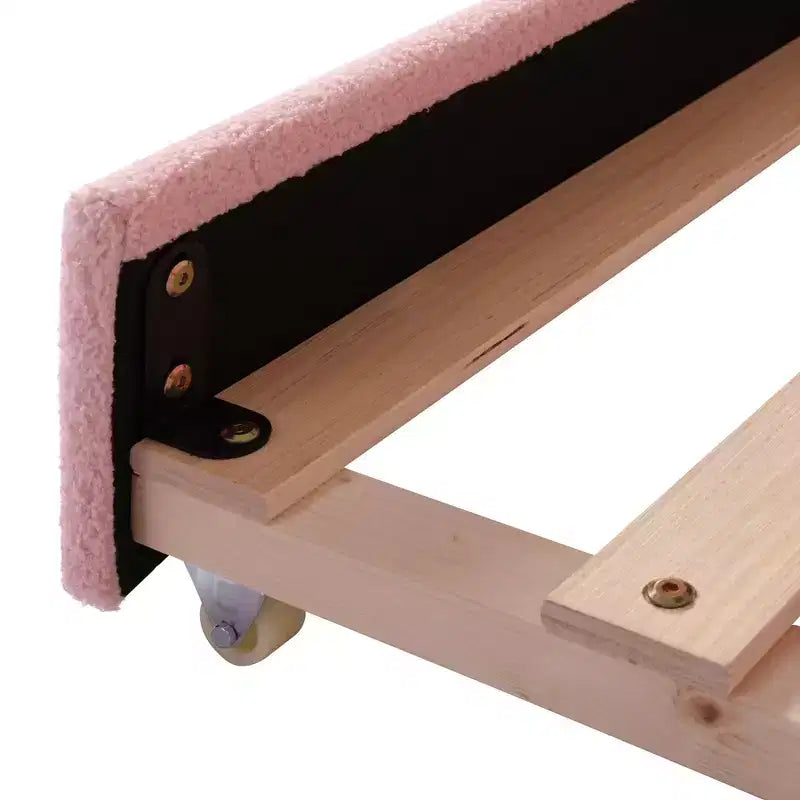 Bellemave Full Size Upholstered Daybed with Trundle, Teddy Fleece Frame, Tufted Sofa Bed with LED Light for Bedroom, Living Room, Guest, Pink