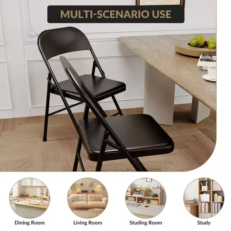 Folding Chairs 2 Pack - All-steel folding chairs with metal frame, 350 lbs weight capacity, portable, suitable for dining rooms, living rooms, etc.