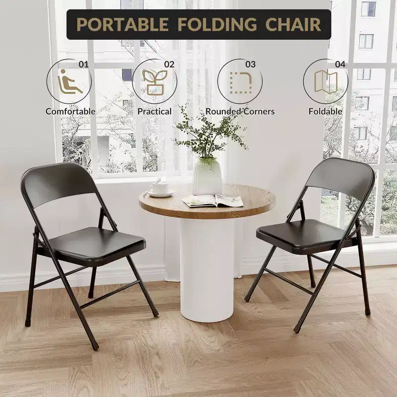 Folding Chairs 2 Pack - All-steel folding chairs with metal frame, 350 lbs weight capacity, portable, suitable for dining rooms, living rooms, etc.