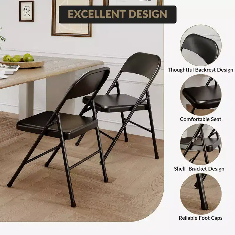 Folding Chairs 2 Pack - All-steel folding chairs with metal frame, 350 lbs weight capacity, portable, suitable for dining rooms, living rooms, etc.