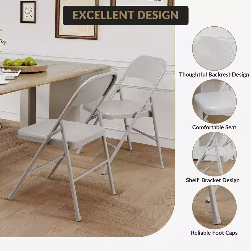 Folding Chairs 2 Pack - All-steel folding chairs with metal frame, 350 lbs weight capacity, portable, suitable for dining rooms, living rooms, etc.