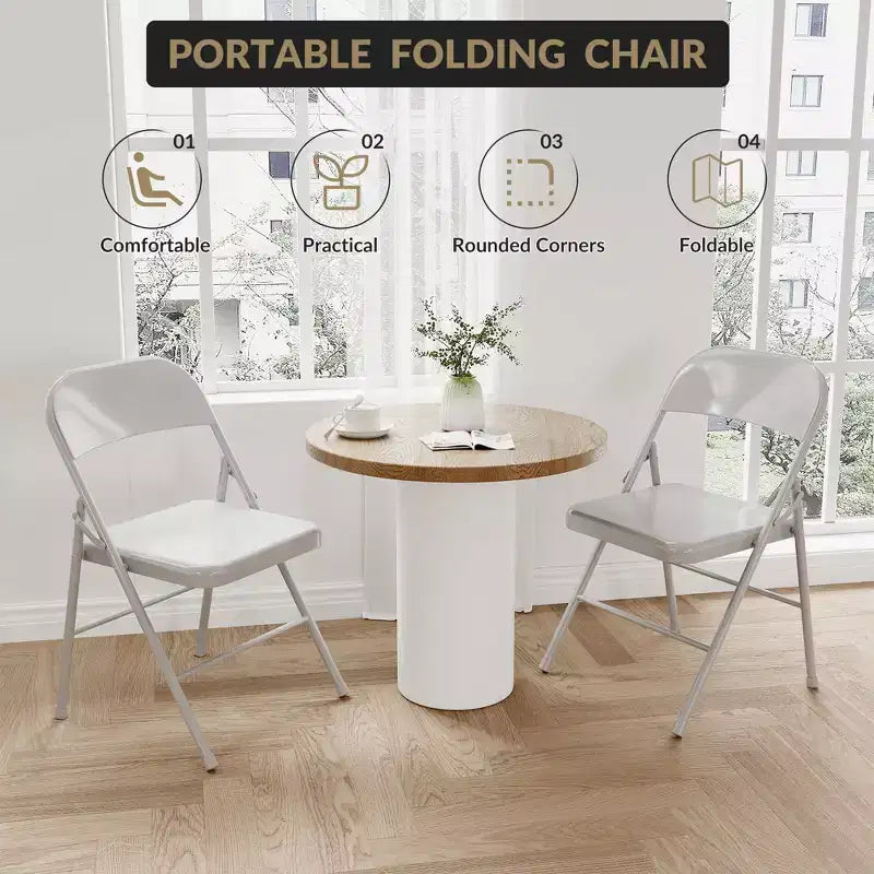 Folding Chairs 2 Pack - All-steel folding chairs with metal frame, 350 lbs weight capacity, portable, suitable for dining rooms, living rooms, etc.