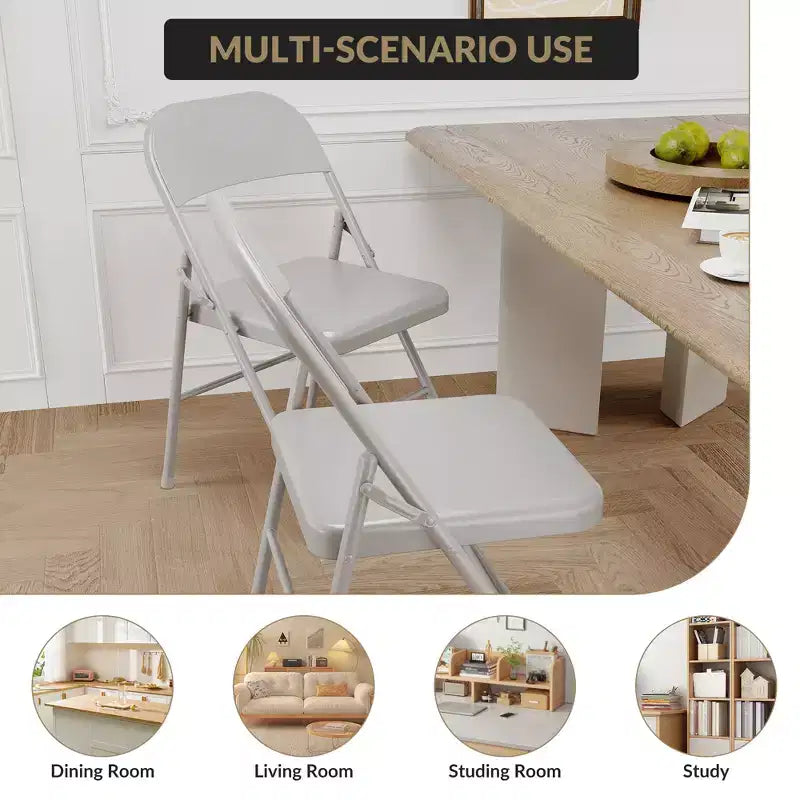 Folding Chairs 2 Pack - All-steel folding chairs with metal frame, 350 lbs weight capacity, portable, suitable for dining rooms, living rooms, etc.