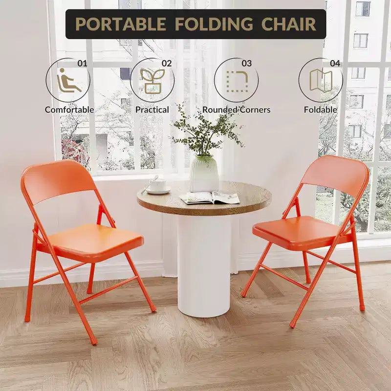 Folding Chairs 2 Pack - All-steel folding chairs with metal frame, 350 lbs weight capacity, portable, suitable for dining rooms, living rooms, etc.