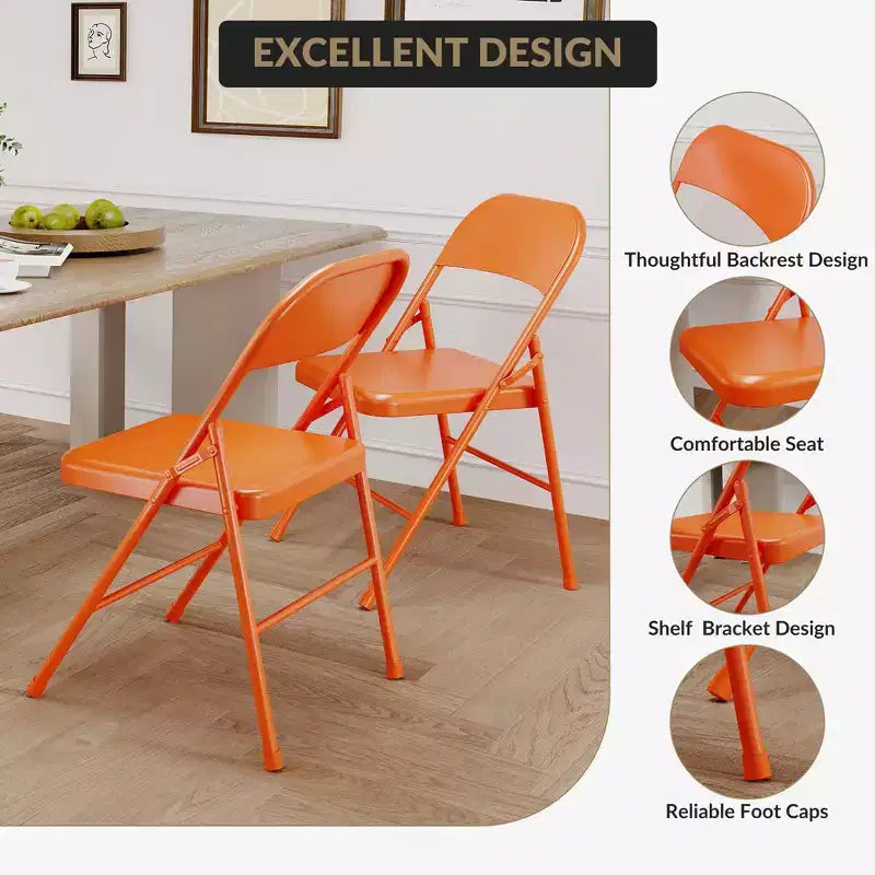Folding Chairs 2 Pack - All-steel folding chairs with metal frame, 350 lbs weight capacity, portable, suitable for dining rooms, living rooms, etc.