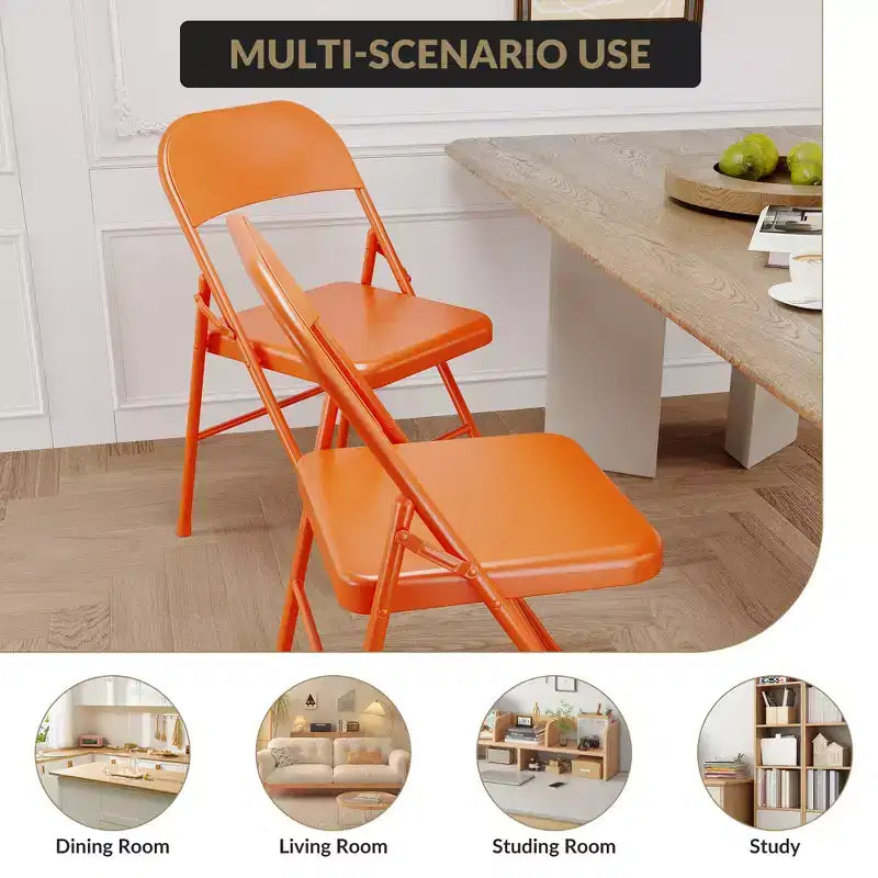 Folding Chairs 2 Pack - All-steel folding chairs with metal frame, 350 lbs weight capacity, portable, suitable for dining rooms, living rooms, etc.