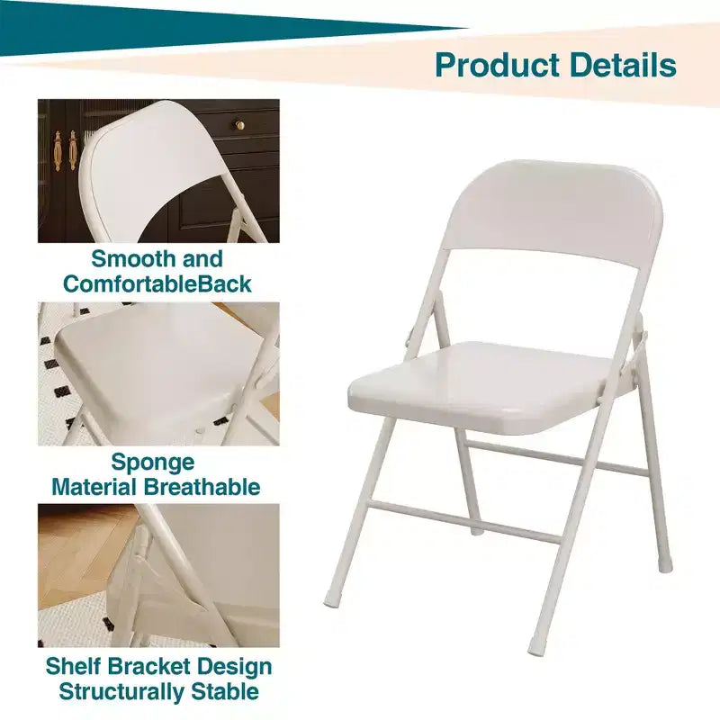 Folding Chairs 2 Pack - All-steel folding chairs with metal frame, 350 lbs weight capacity, portable, suitable for dining rooms, living rooms, etc.