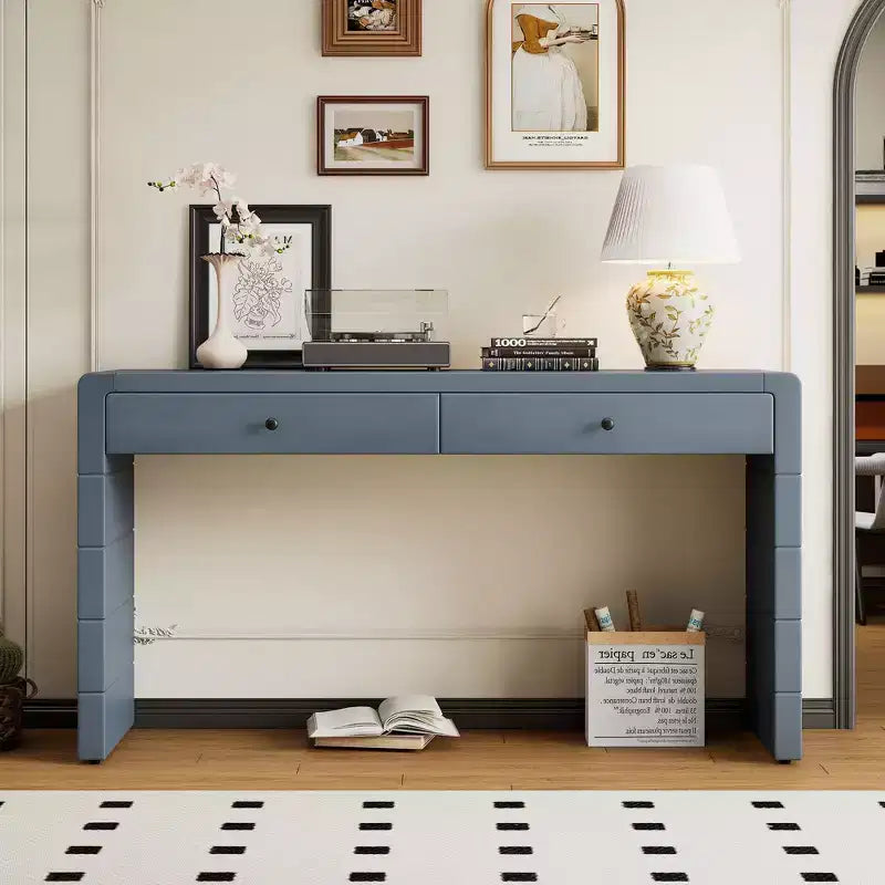 Okak 55IN Farmhouse Console Table with Safety Curved Corner, Entry Table with 2 Drawers, Accent Table for Hallway, Living Room