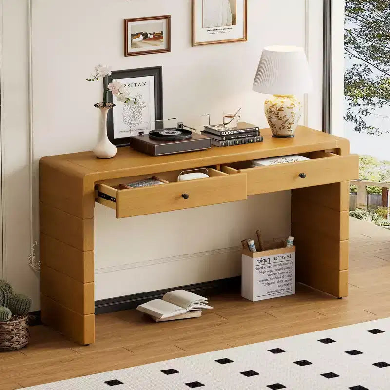 Okak 55IN Farmhouse Console Table with Safety Curved Corner, Entry Table with 2 Drawers, Accent Table for Hallway, Living Room