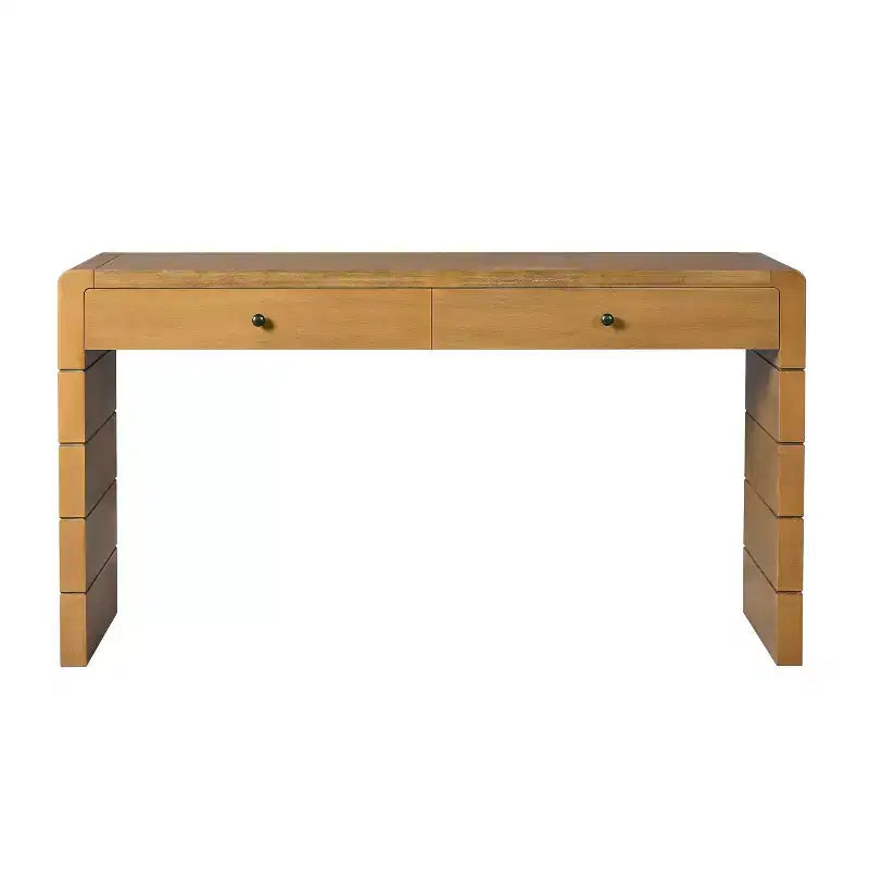 Okak 55IN Farmhouse Console Table with Safety Curved Corner, Entry Table with 2 Drawers, Accent Table for Hallway, Living Room
