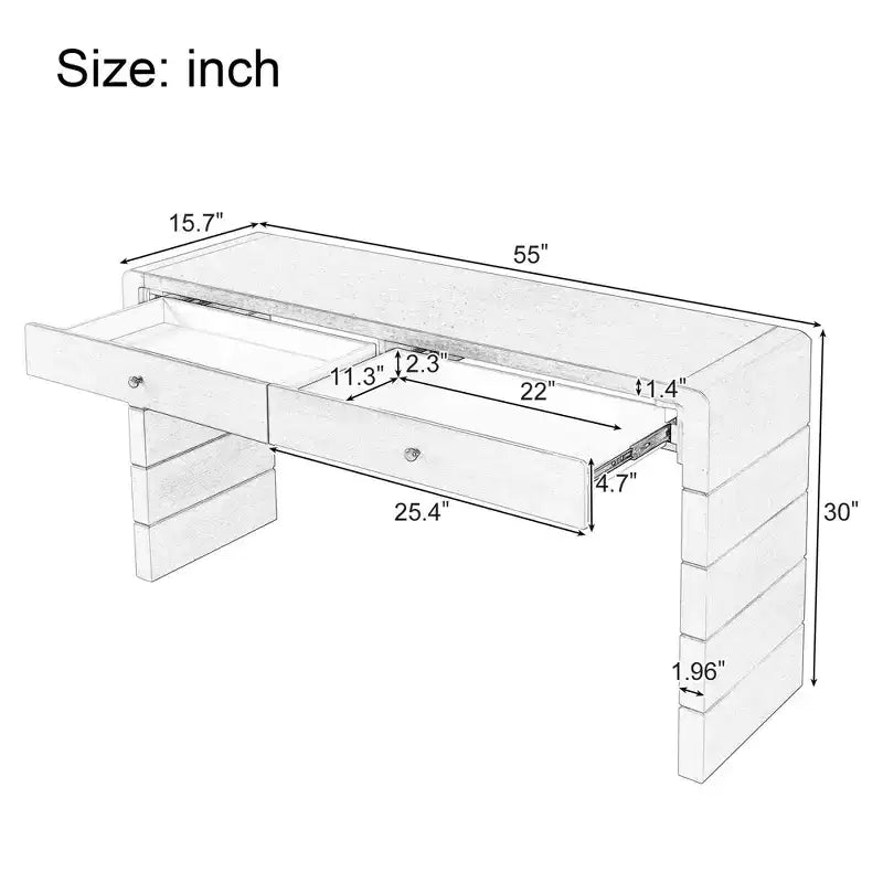 Okak 55IN Farmhouse Console Table with Safety Curved Corner, Entry Table with 2 Drawers, Accent Table for Hallway, Living Room