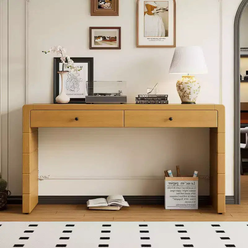 Okak 55IN Farmhouse Console Table with Safety Curved Corner, Entry Table with 2 Drawers, Accent Table for Hallway, Living Room