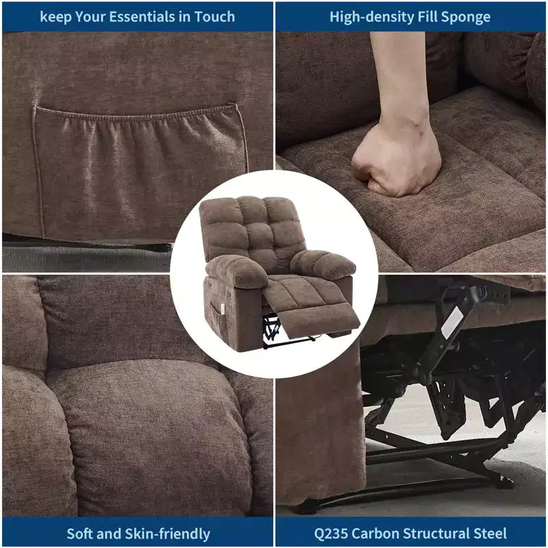Family lazy recliner with wide rocker, breathable fabric, massage and heating function, 2 side pockets, perfect for living room and bedroom