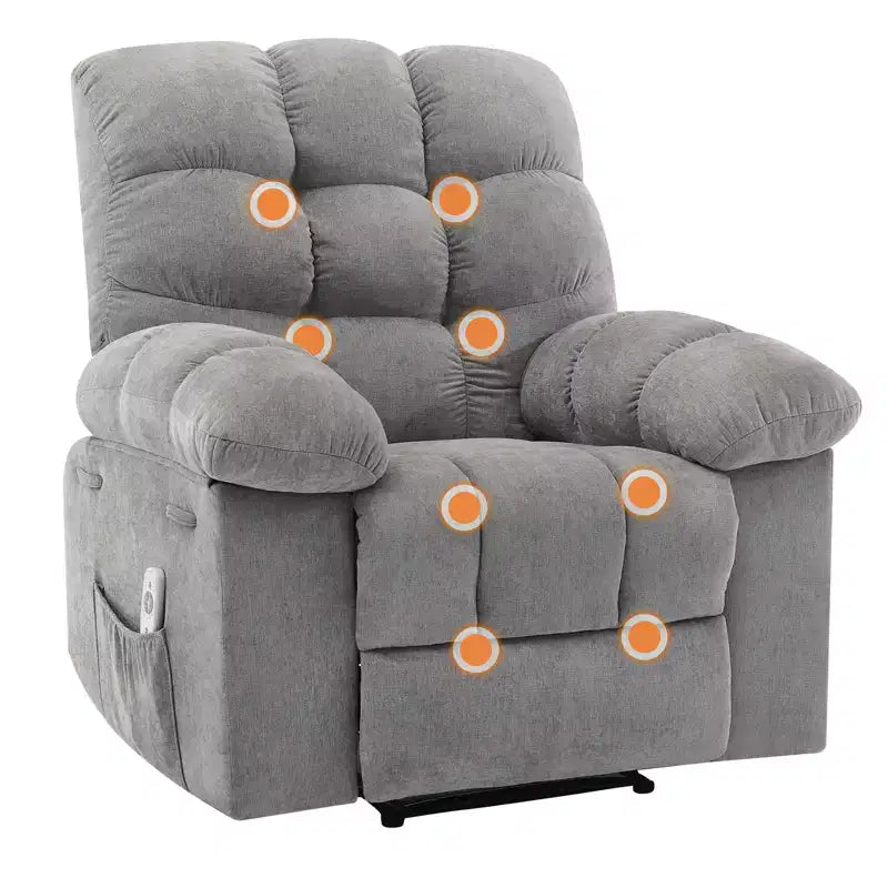 Family lazy recliner with wide rocker, breathable fabric, massage and heating function, 2 side pockets, perfect for living room and bedroom
