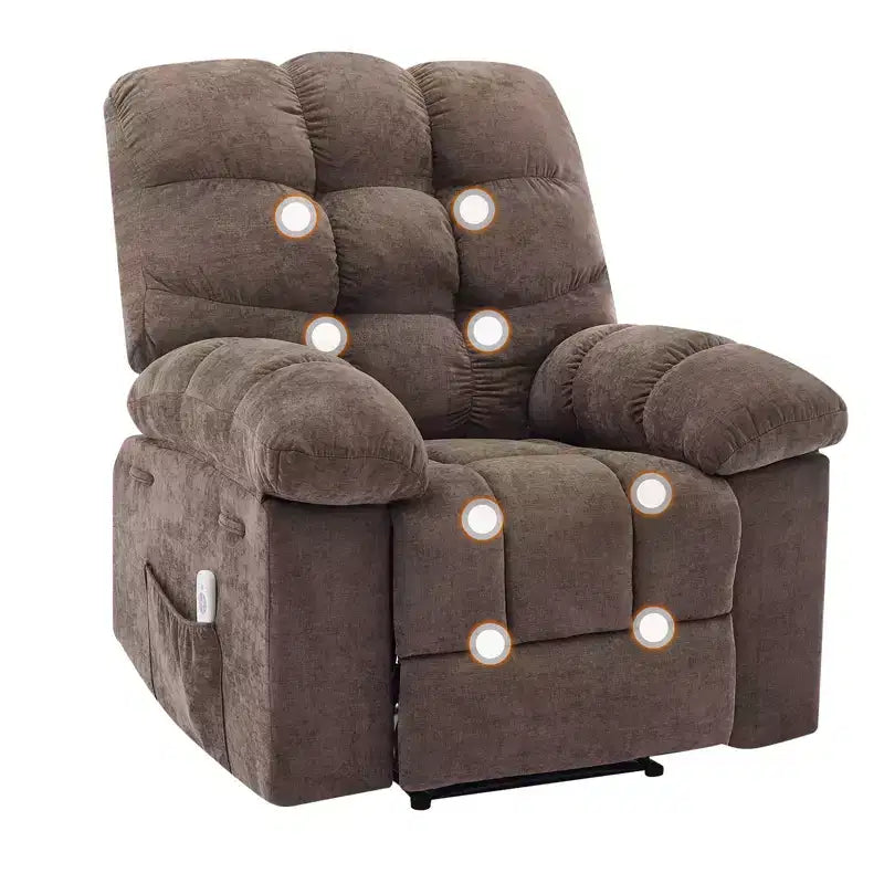 Family lazy recliner with wide rocker, breathable fabric, massage and heating function, 2 side pockets, perfect for living room and bedroom