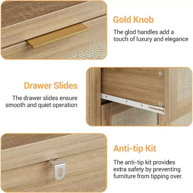 COZONY Modern Rattan Storage Cabinet, 47 Sideboard with Drawers & Doors, Multi-Purpose Home Organizer 3 pcs with 3 boxs shipping