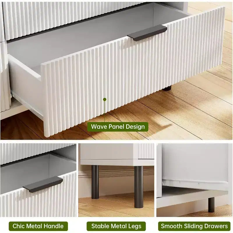 COZONY Wave Fluted 3-Drawer Dresser, Modern Wood Storage Cabinet with Metal Legs, Bedroom Chest Organizer 2 pcs with 2 boxs shipping
