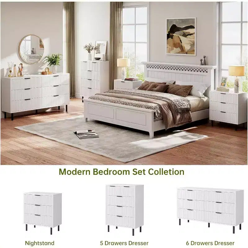 COZONY Wave Fluted 3-Drawer Dresser, Modern Wood Storage Cabinet with Metal Legs, Bedroom Chest Organizer 2 pcs with 2 boxs shipping