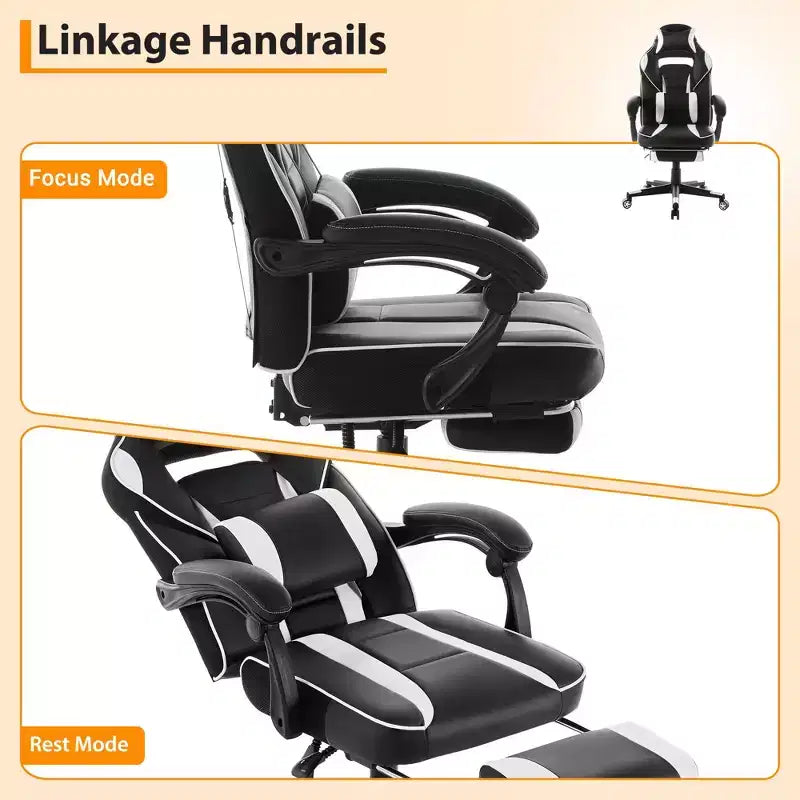 Gaming Chair, Gaming Chair with Footrest and Massage Lumbar Support, Ergonomic Design, High-Back PU Leather Recliner with Headrest, 360 Rotation