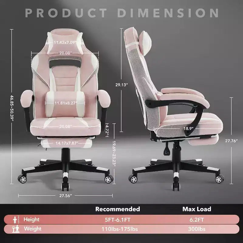 Gaming Chair, Gaming Chair with Footrest and Massage Lumbar Support, Ergonomic Design, High-Back PU Leather Recliner with Headrest, 360 Rotation