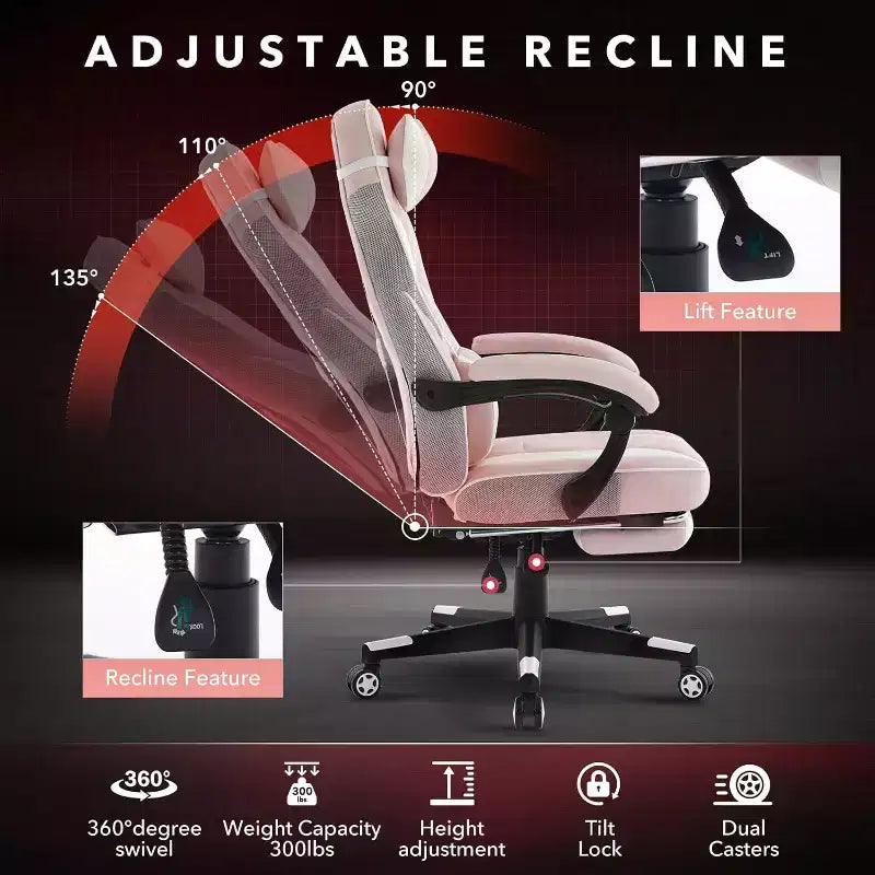Gaming Chair, Gaming Chair with Footrest and Massage Lumbar Support, Ergonomic Design, High-Back PU Leather Recliner with Headrest, 360 Rotation