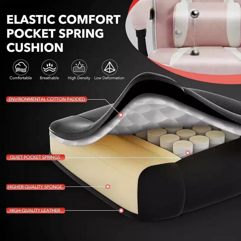 Gaming Chair, Gaming Chair with Footrest and Massage Lumbar Support, Ergonomic Design, High-Back PU Leather Recliner with Headrest, 360 Rotation