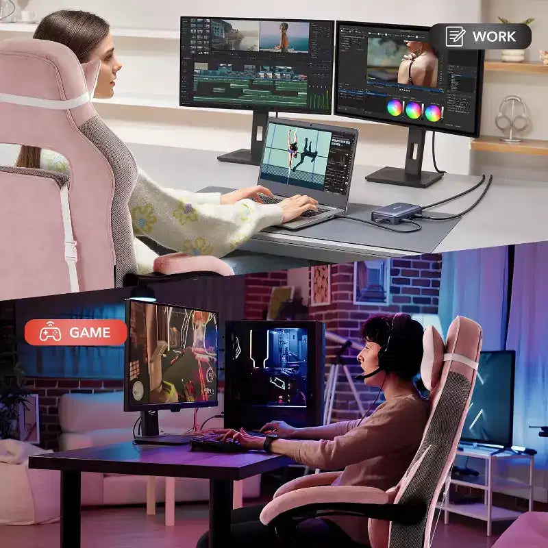 Gaming Chair, Gaming Chair with Footrest and Massage Lumbar Support, Ergonomic Design, High-Back PU Leather Recliner with Headrest, 360 Rotation