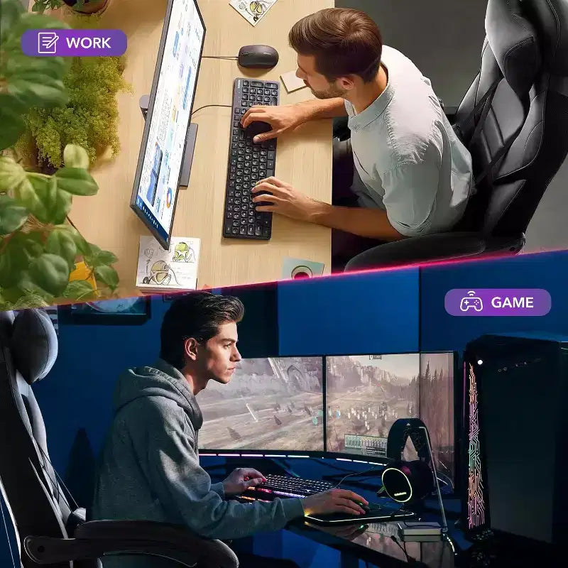 Gaming Chair, Gaming Chair with Footrest and Massage Lumbar Support, Ergonomic Design, High-Back PU Leather Recliner with Headrest, 360 Rotation