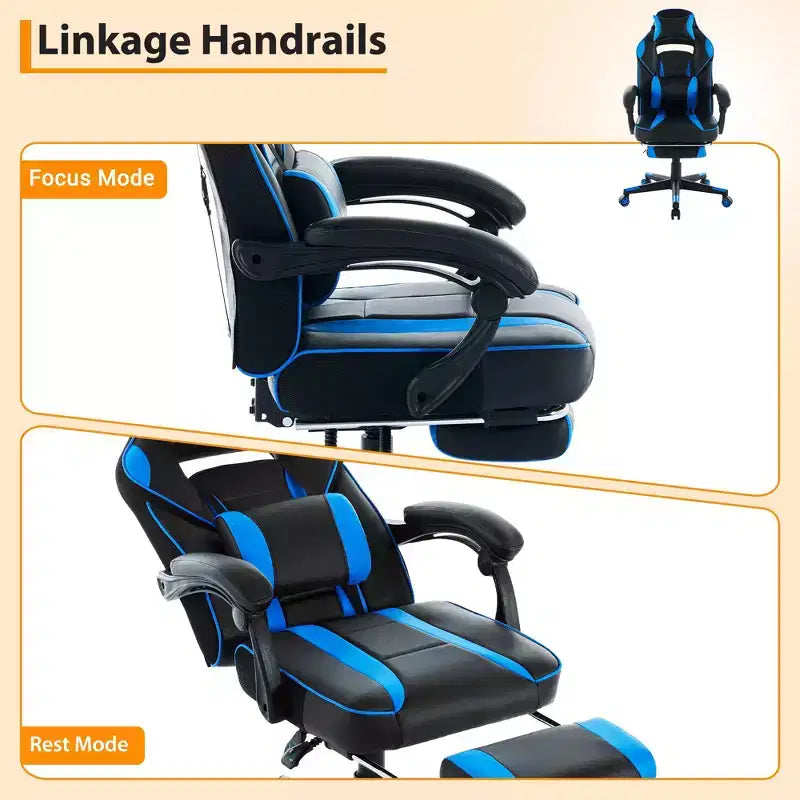 Gaming Chair, Gaming Chair with Footrest and Massage Lumbar Support, Ergonomic Design, High-Back PU Leather Recliner with Headrest, 360 Rotation