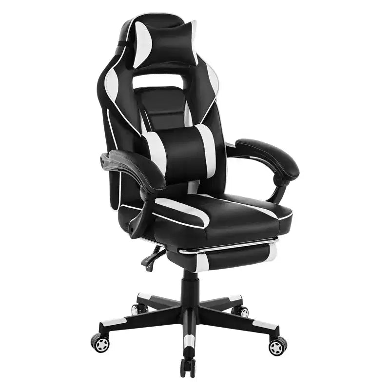 Gaming Chair, Gaming Chair with Footrest and Massage Lumbar Support, Ergonomic Design, High-Back PU Leather Recliner with Headrest, 360 Rotation