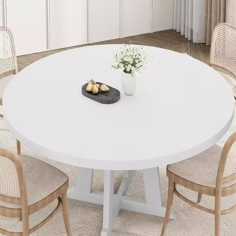 47in Round Dining Table for 4 to 6 People, Wooden Furniture, Circle Dinner Pedestal Table for Dining Room Kitchen Living Room, Space Saving