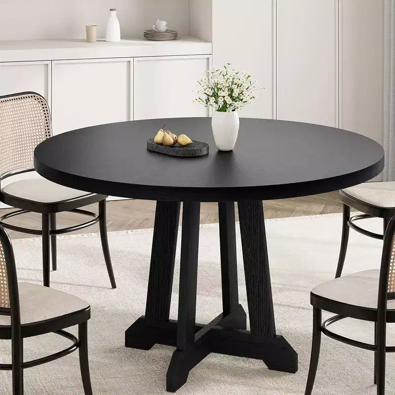 47in Round Dining Table for 4 to 6 People, Wooden Furniture, Circle Dinner Pedestal Table for Dining Room Kitchen Living Room, Space Saving