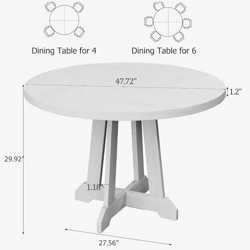 47in Round Dining Table for 4 to 6 People, Wooden Furniture, Circle Dinner Pedestal Table for Dining Room Kitchen Living Room, Space Saving