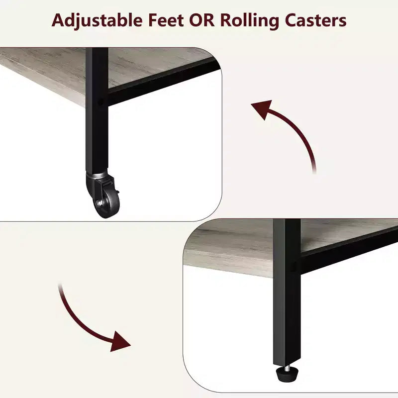 3-Tier Rolling Printer Stand with Storage & Charging Station, Mobile Printer Cart with 4 Outlets & 2 USB Ports, Multi-Level Organizer for Home Office