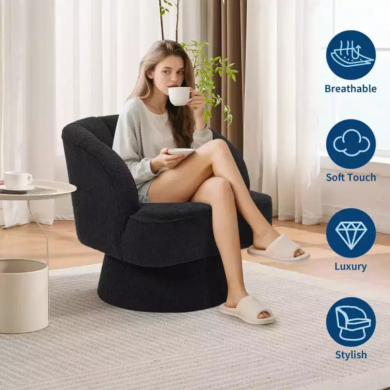 Swivel barrel armchair, 360 degree velvet upholstered armchair with striped backrest, ergonomic design, suitable for living room bedroom backyard etc