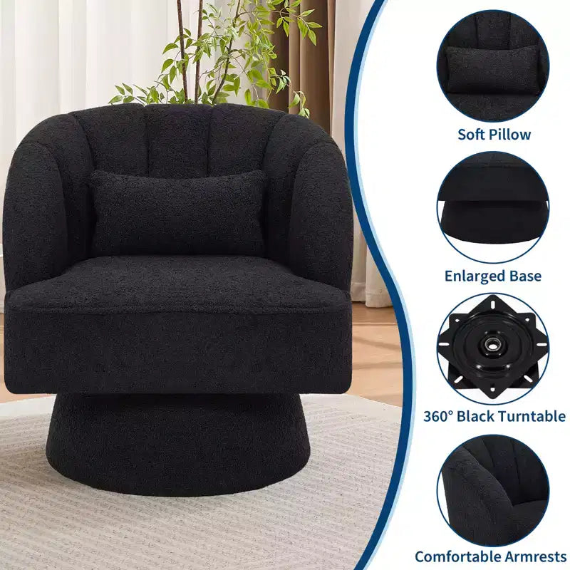 Swivel barrel armchair, 360 degree velvet upholstered armchair with striped backrest, ergonomic design, suitable for living room bedroom backyard etc